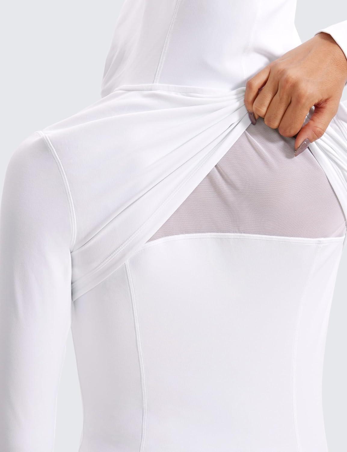 imageCRZ YOGA Butterluxe Hooded Athletic Jackets for Women Full Zip Track Casual Tops with Thumb Holes PocketsWhite