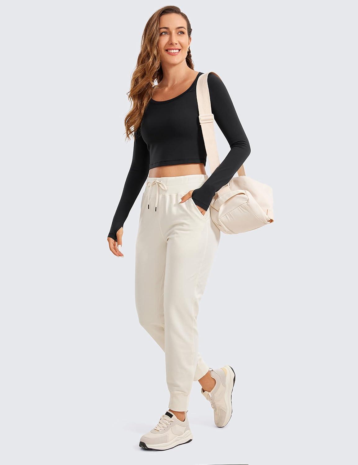 imageCRZ YOGA Butterluxe Long Sleeve Crop Tops for Women Slim Fit Workout Shirts Cropped Athletic Gym TShirtsBlack