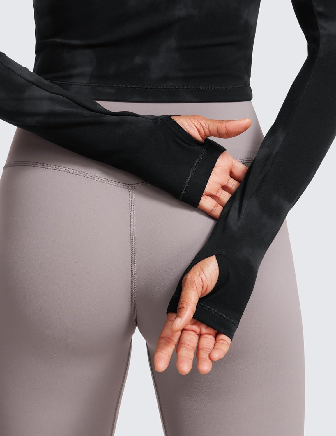 imageCRZ YOGA Butterluxe Long Sleeve Crop Tops for Women Slim Fit Workout Shirts Cropped Athletic Gym TShirtsBlack Tie Dye Flowers