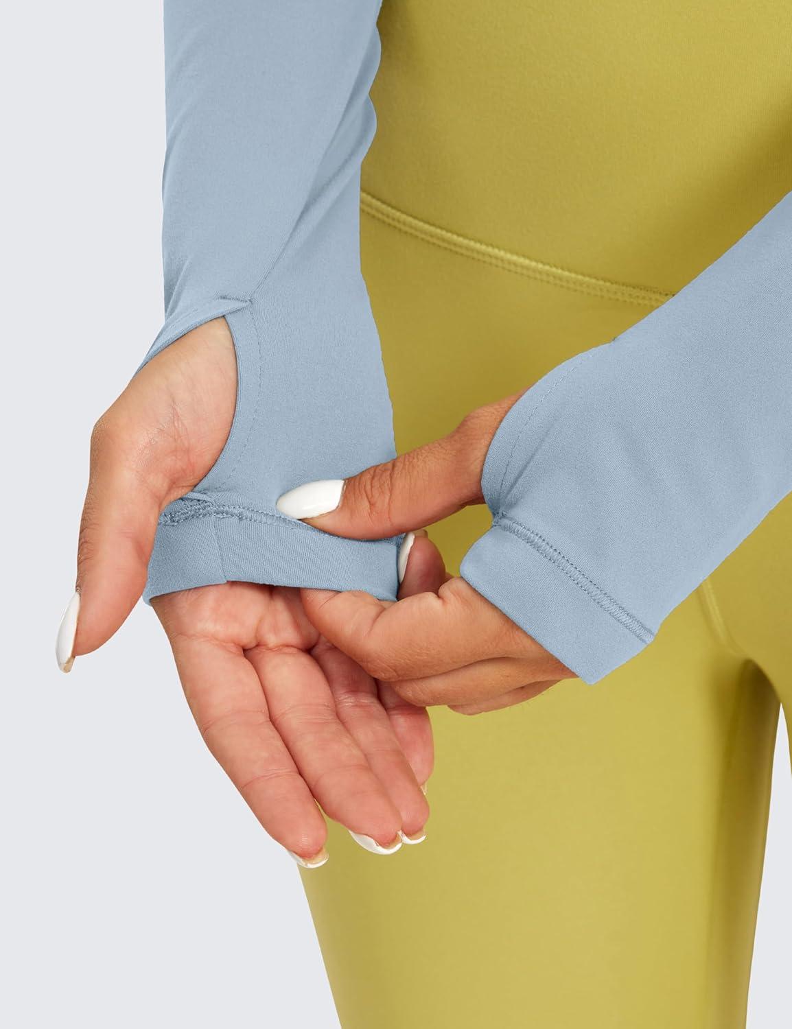 imageCRZ YOGA Butterluxe Long Sleeve Crop Tops for Women Slim Fit Workout Shirts Cropped Athletic Gym TShirtsCambric Blue