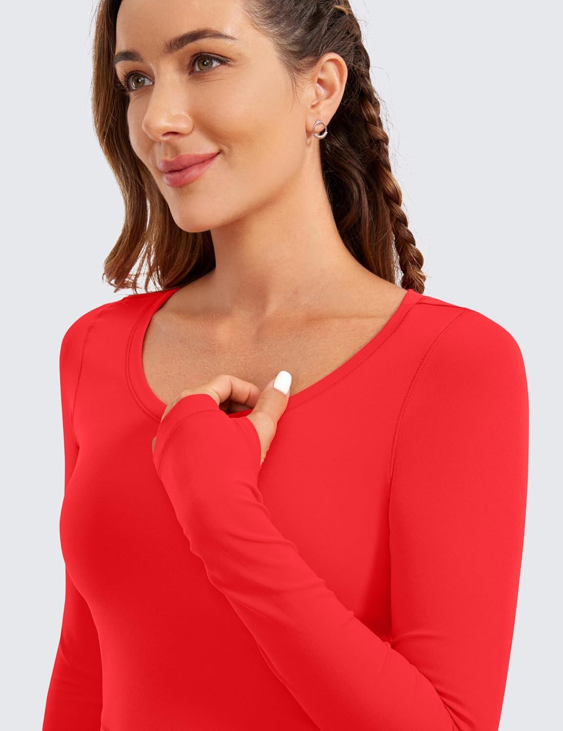 imageCRZ YOGA Butterluxe Long Sleeve Crop Tops for Women Slim Fit Workout Shirts Cropped Athletic Gym TShirtsDeep Red