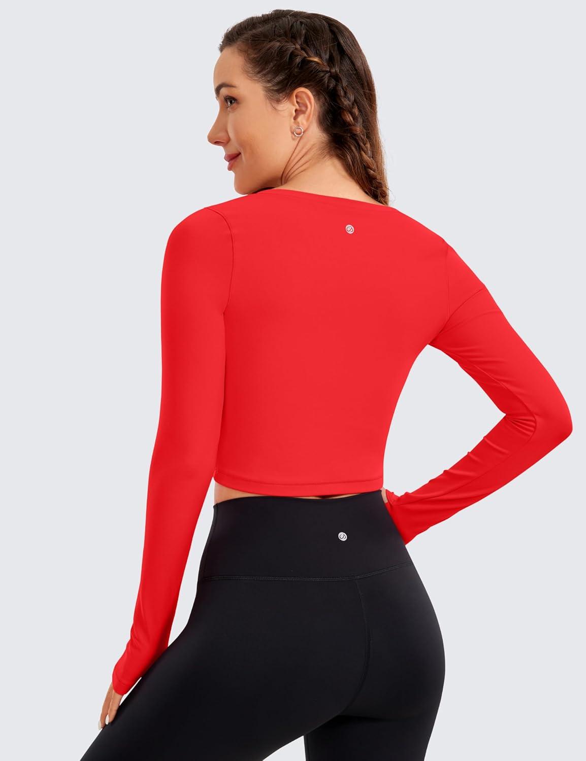imageCRZ YOGA Butterluxe Long Sleeve Crop Tops for Women Slim Fit Workout Shirts Cropped Athletic Gym TShirtsDeep Red