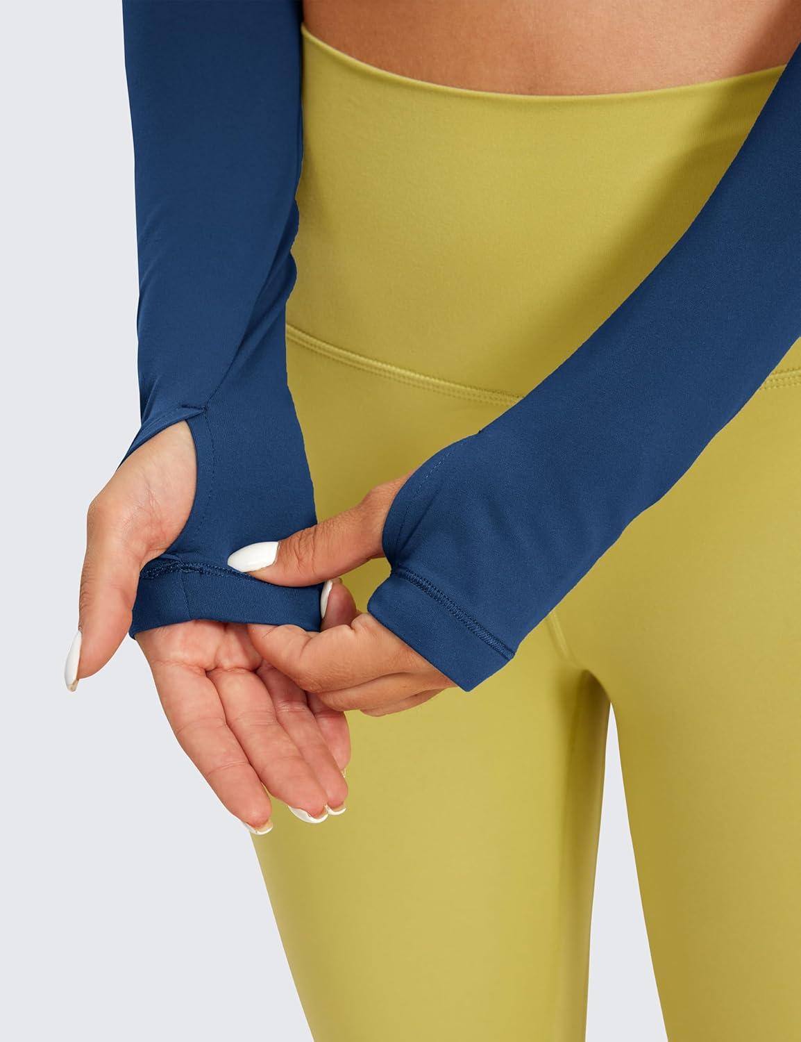 imageCRZ YOGA Butterluxe Long Sleeve Crop Tops for Women Slim Fit Workout Shirts Cropped Athletic Gym TShirtsFrench Navy