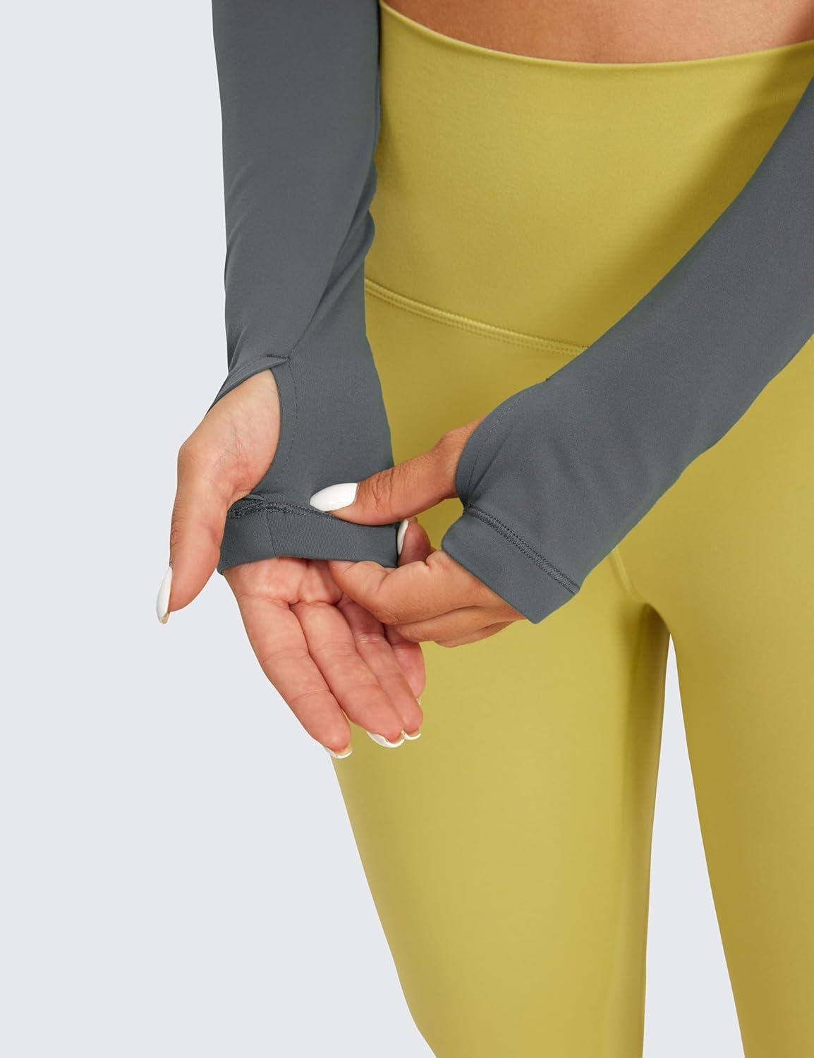 imageCRZ YOGA Butterluxe Long Sleeve Crop Tops for Women Slim Fit Workout Shirts Cropped Athletic Gym TShirtsLava Smoke Grey