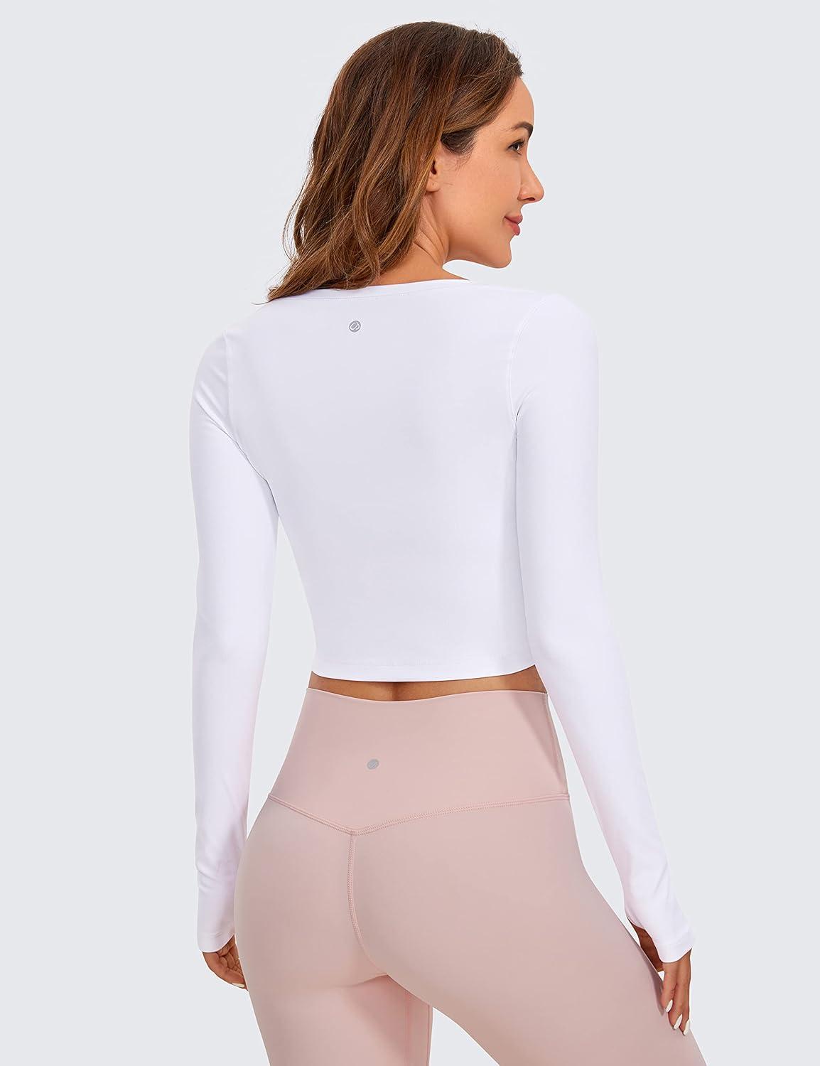 imageCRZ YOGA Butterluxe Long Sleeve Crop Tops for Women Slim Fit Workout Shirts Cropped Athletic Gym TShirtsWhite