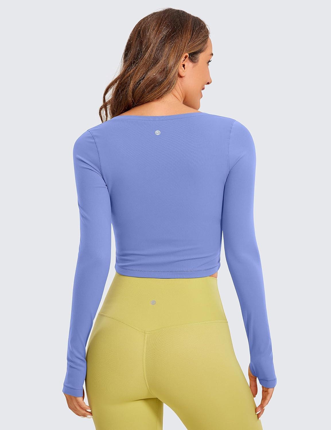 imageCRZ YOGA Butterluxe Long Sleeve Crop Tops for Women Slim Fit Workout Shirts Cropped Athletic Gym TShirtsWild Indigo