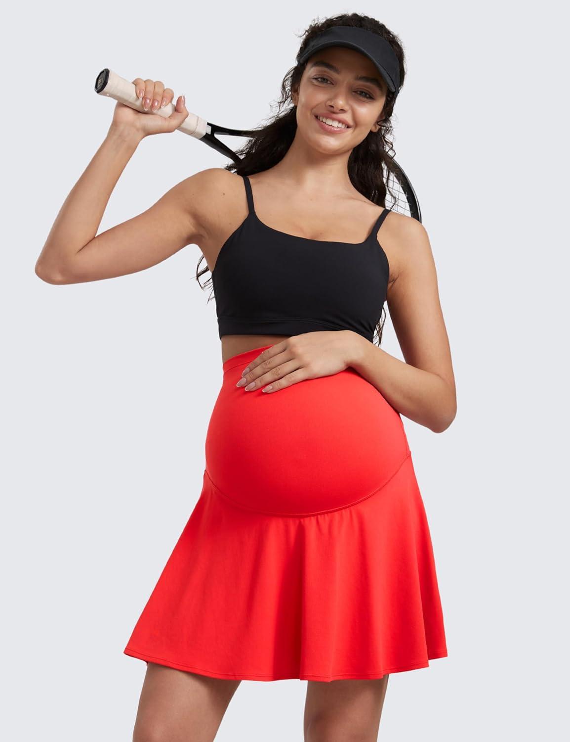 imageCRZ YOGA Butterluxe Maternity Flowy Tennis Skirts High Waisted A Line Golf Athletic Casual Womens Pregnancy with PocketsDeep Red