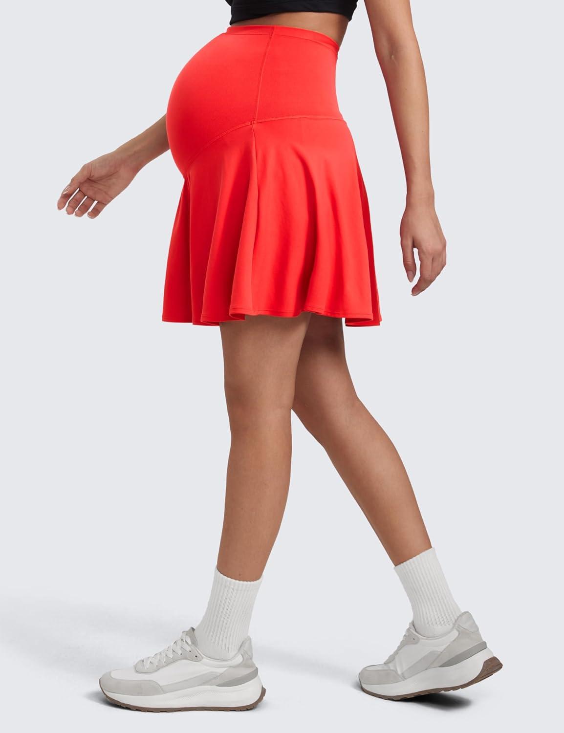 imageCRZ YOGA Butterluxe Maternity Flowy Tennis Skirts High Waisted A Line Golf Athletic Casual Womens Pregnancy with PocketsDeep Red