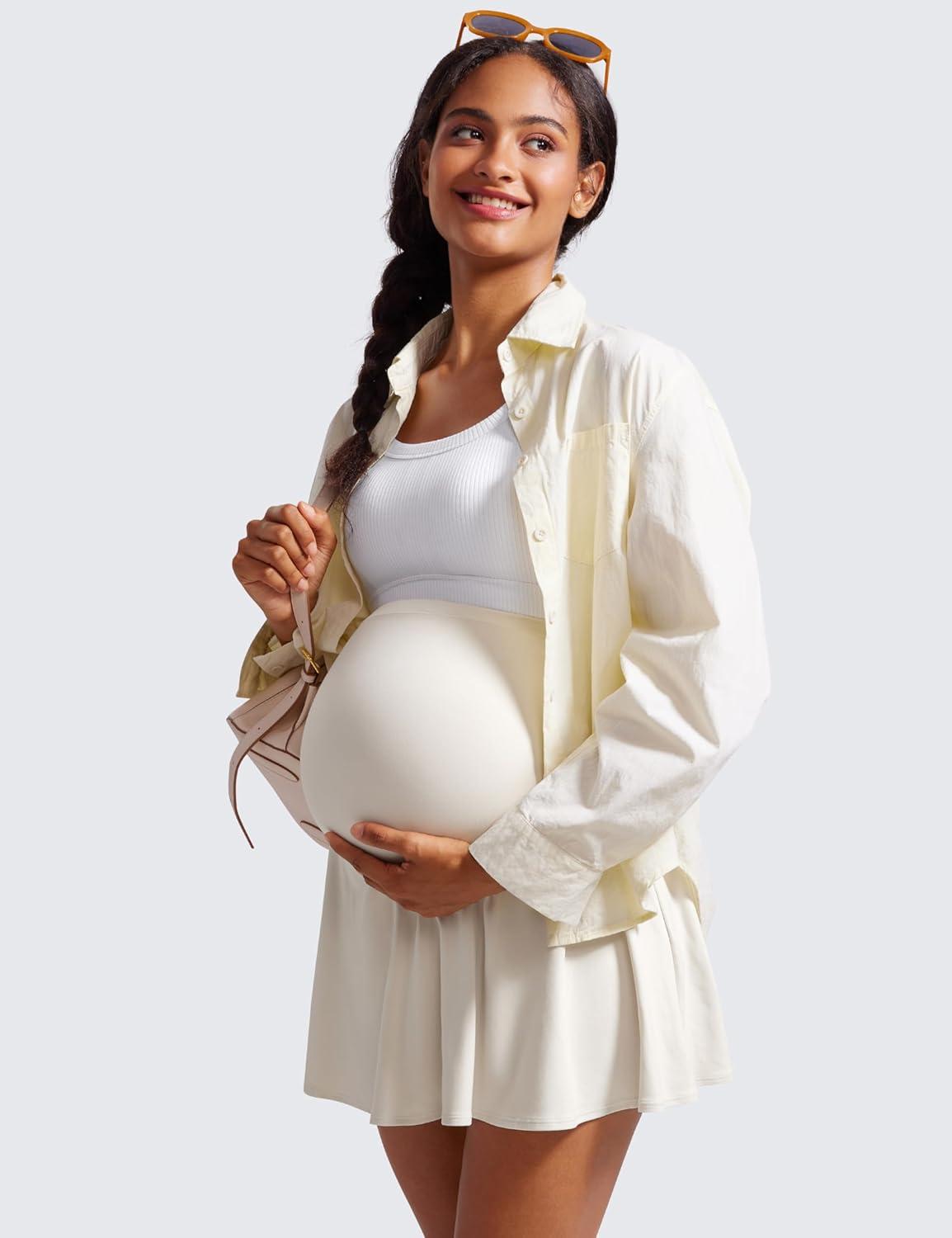 imageCRZ YOGA Butterluxe Maternity Flowy Tennis Skirts High Waisted A Line Golf Athletic Casual Womens Pregnancy with PocketsMilky White Bone