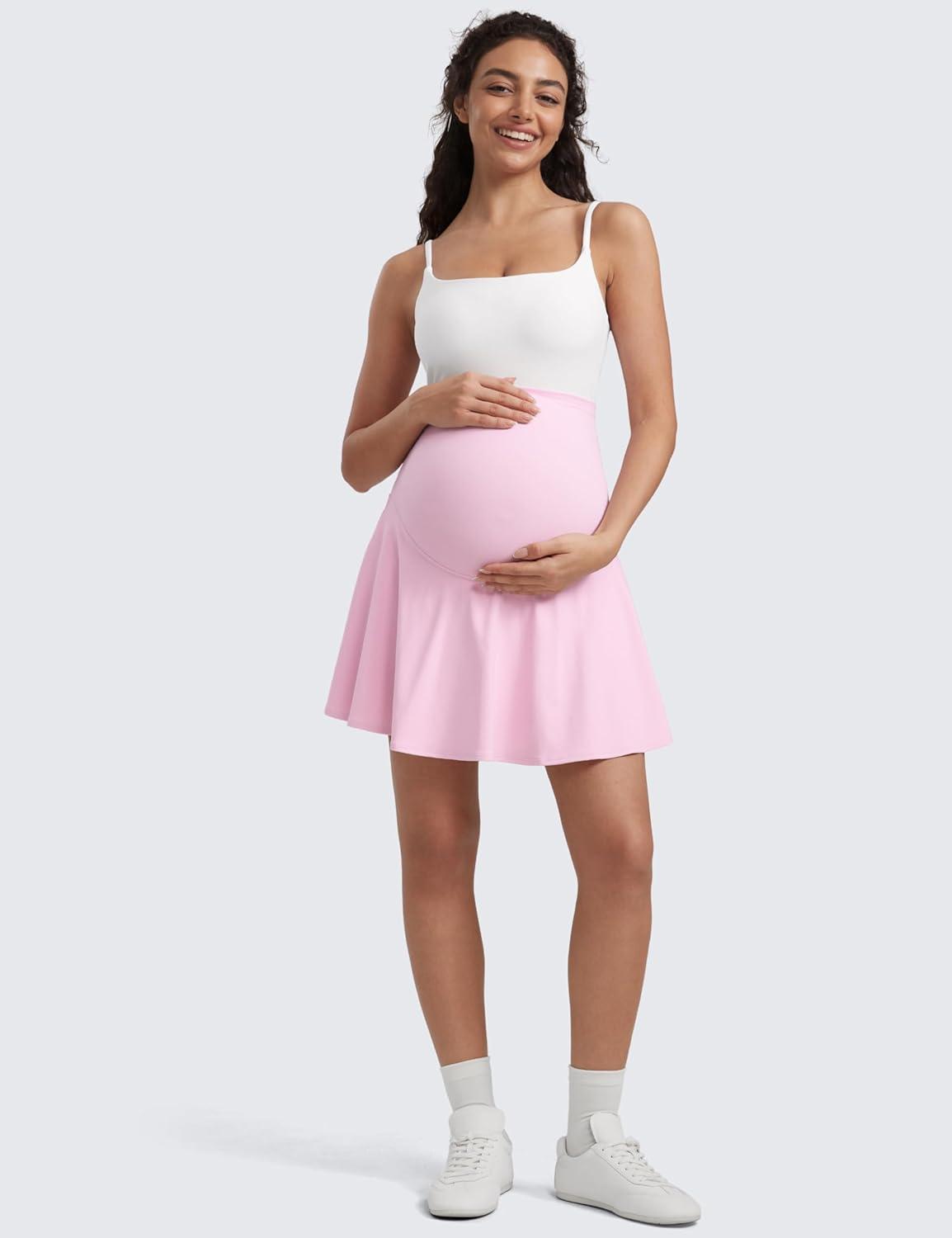 imageCRZ YOGA Butterluxe Maternity Flowy Tennis Skirts High Waisted A Line Golf Athletic Casual Womens Pregnancy with PocketsPink Peony