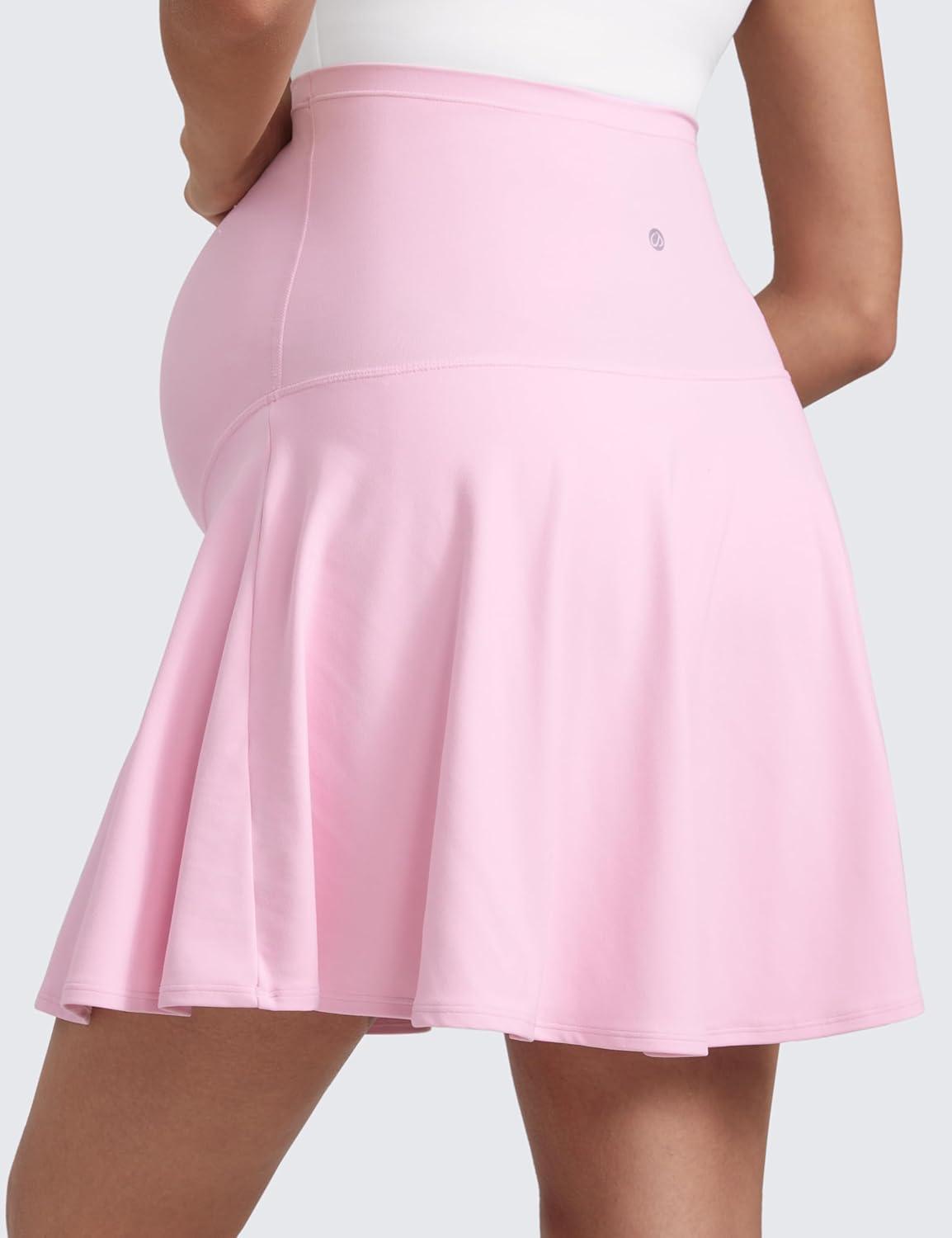 imageCRZ YOGA Butterluxe Maternity Flowy Tennis Skirts High Waisted A Line Golf Athletic Casual Womens Pregnancy with PocketsPink Peony