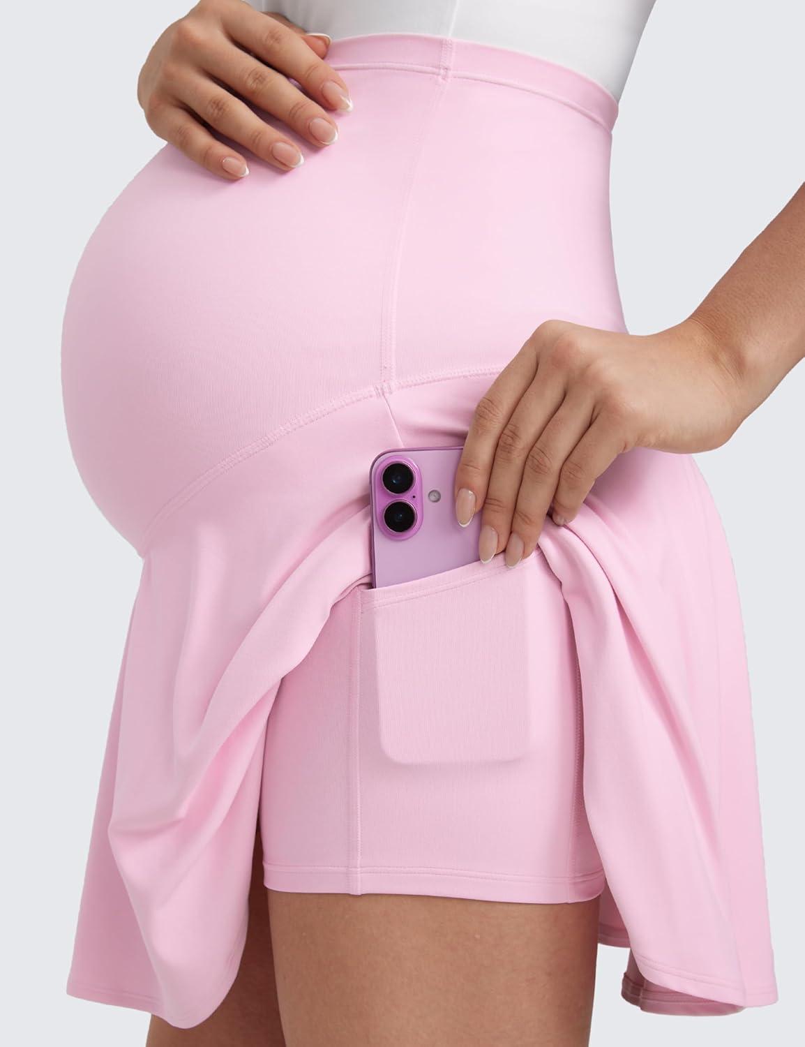 imageCRZ YOGA Butterluxe Maternity Flowy Tennis Skirts High Waisted A Line Golf Athletic Casual Womens Pregnancy with PocketsPink Peony