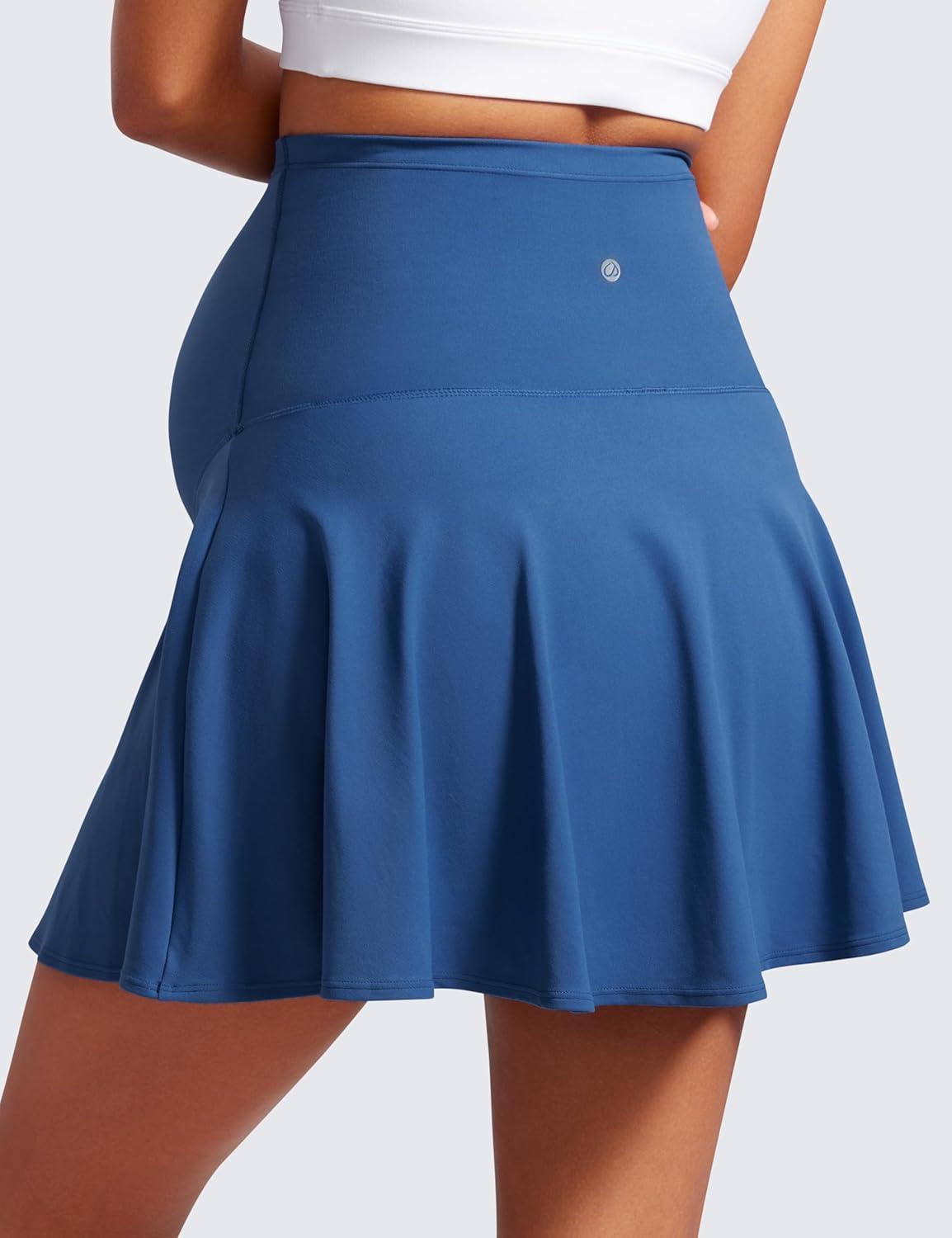 imageCRZ YOGA Butterluxe Maternity Flowy Tennis Skirts High Waisted A Line Golf Athletic Casual Womens Pregnancy with PocketsPitch Blue