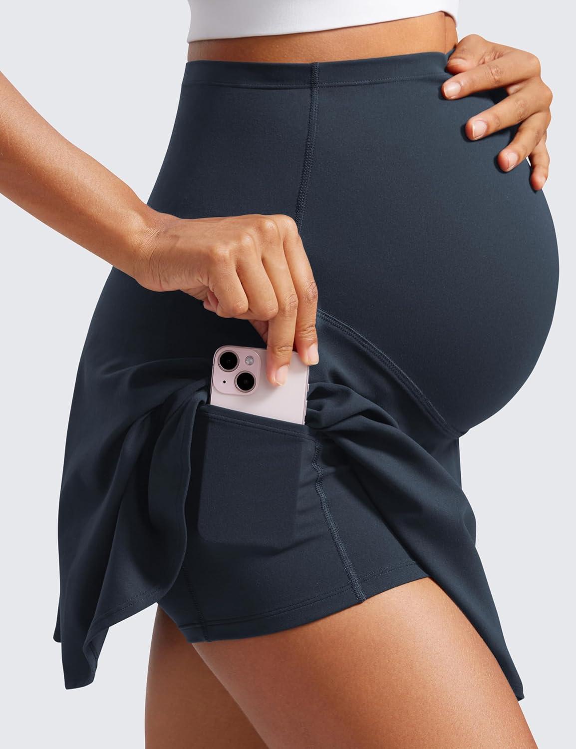 imageCRZ YOGA Butterluxe Maternity Flowy Tennis Skirts High Waisted A Line Golf Athletic Casual Womens Pregnancy with PocketsTrue Navy