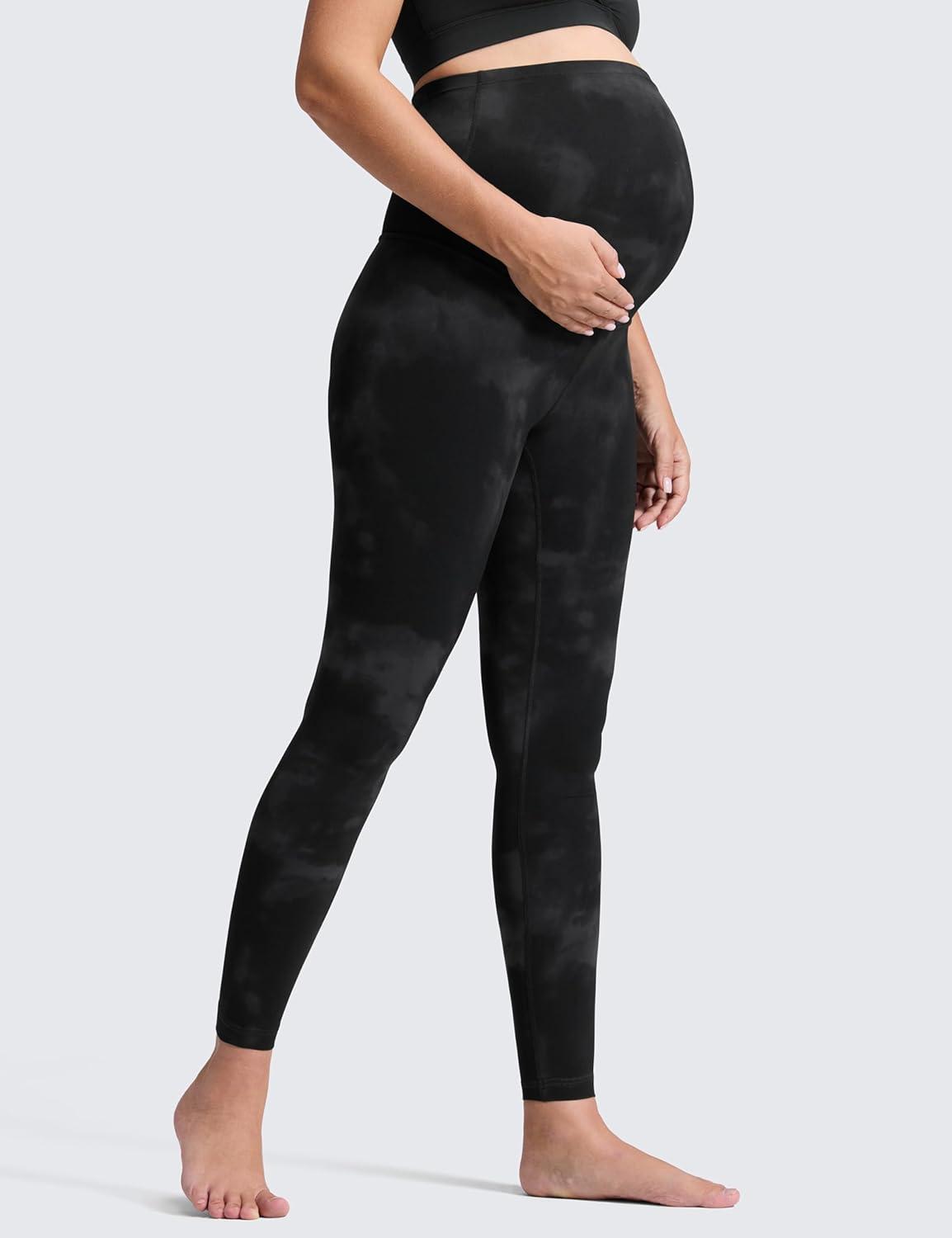 imageCRZ YOGA Butterluxe Maternity Leggings 28quot Over The Belly Workout Activewear Yoga Womens Pregnancy Pants Buttery SoftBlack Tie Dye Flowers