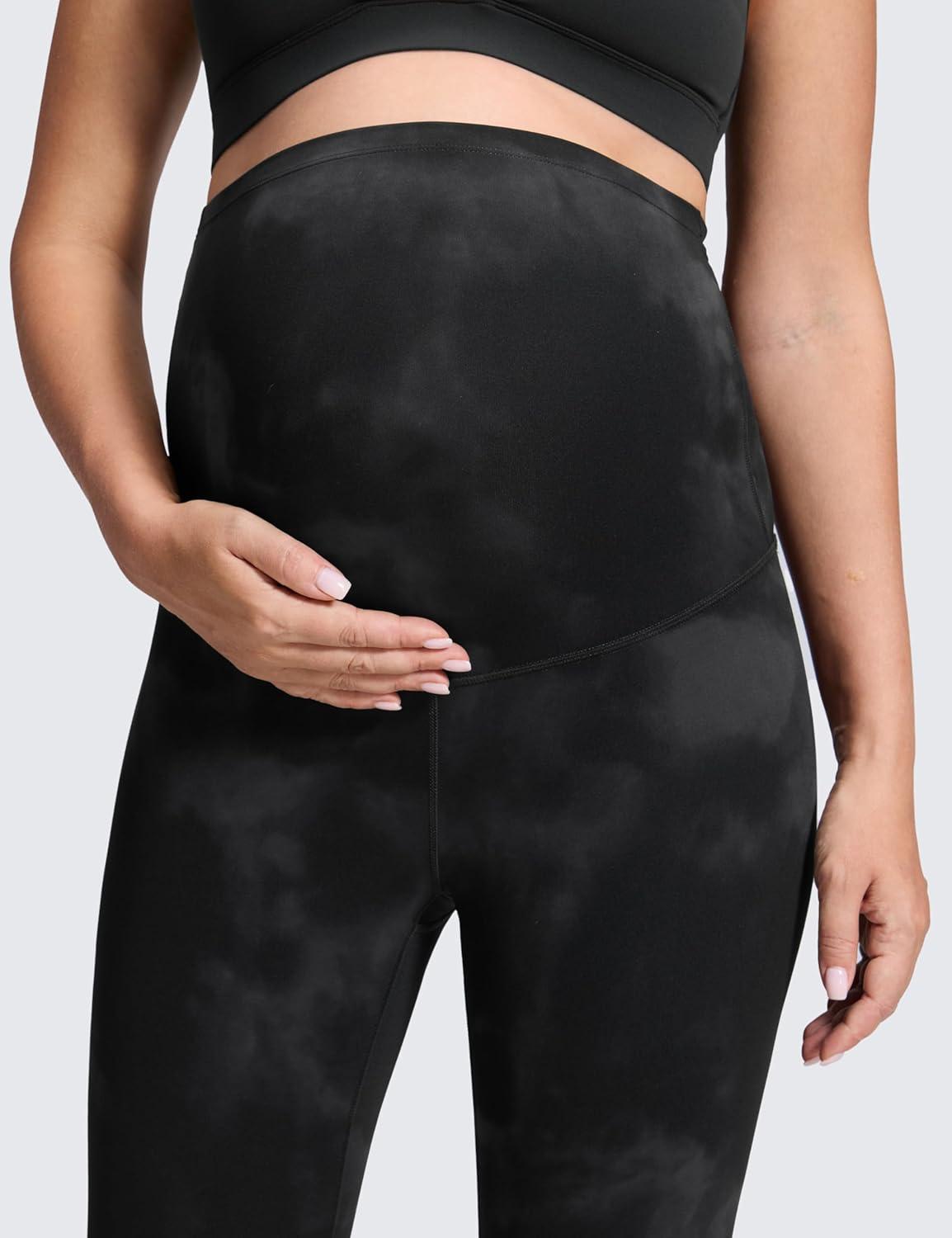 imageCRZ YOGA Butterluxe Maternity Leggings 28quot Over The Belly Workout Activewear Yoga Womens Pregnancy Pants Buttery SoftBlack Tie Dye Flowers
