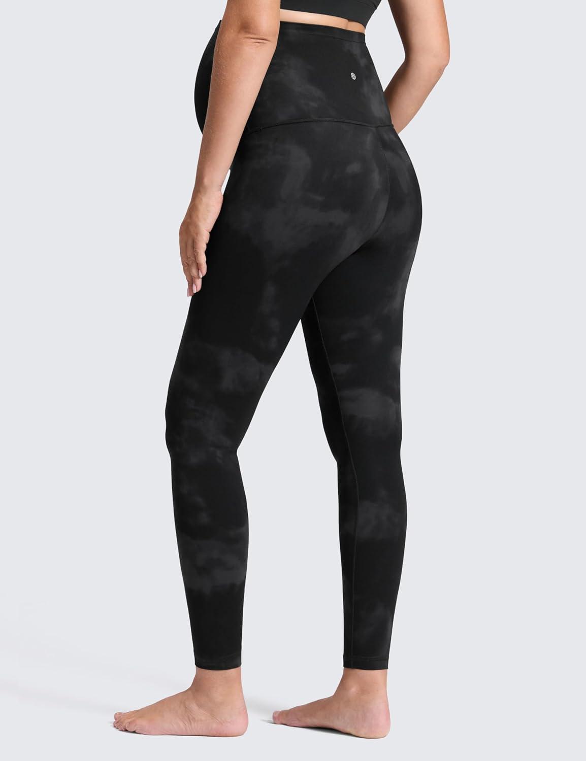 imageCRZ YOGA Butterluxe Maternity Leggings 28quot Over The Belly Workout Activewear Yoga Womens Pregnancy Pants Buttery SoftBlack Tie Dye Flowers