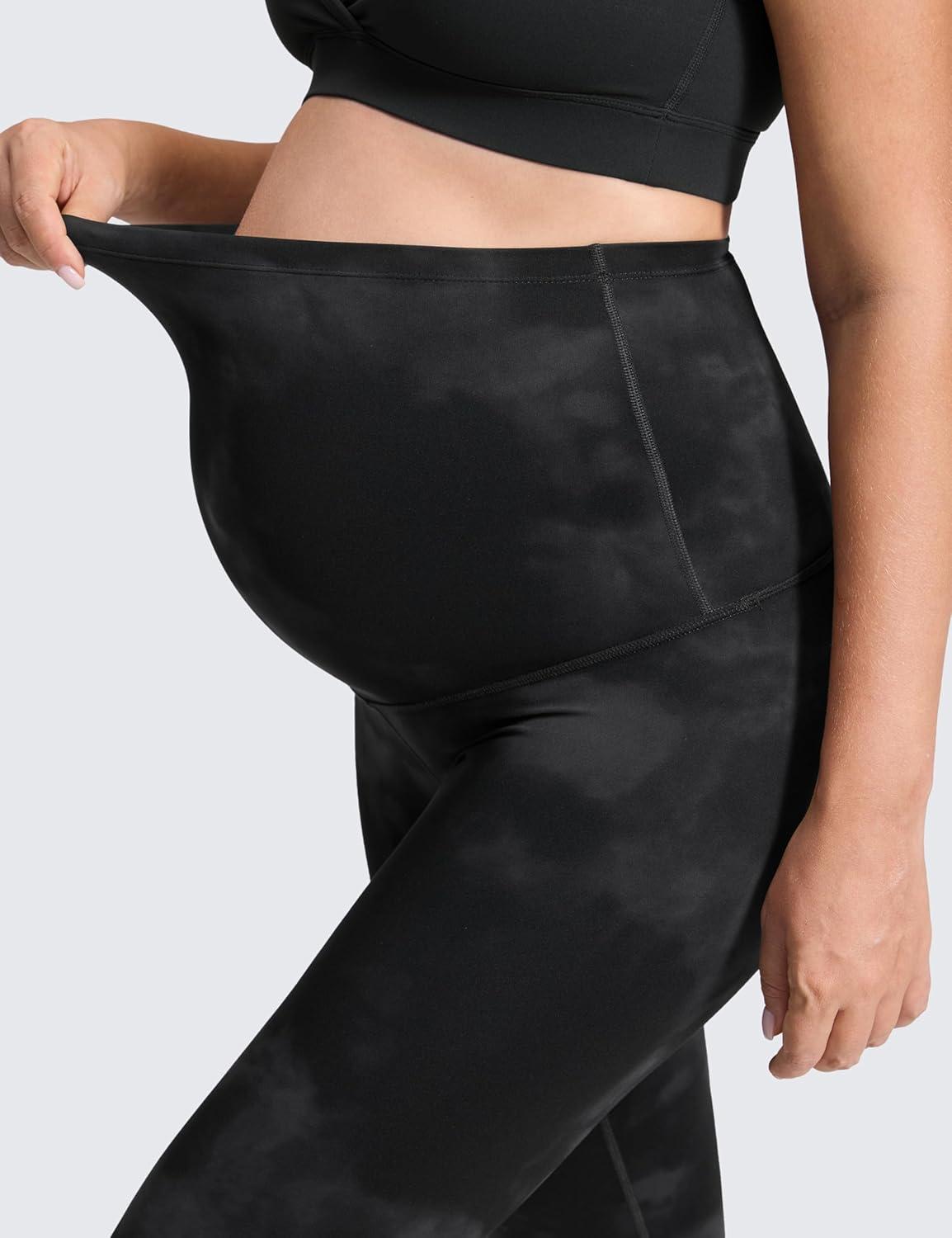 imageCRZ YOGA Butterluxe Maternity Leggings 28quot Over The Belly Workout Activewear Yoga Womens Pregnancy Pants Buttery SoftBlack Tie Dye Flowers