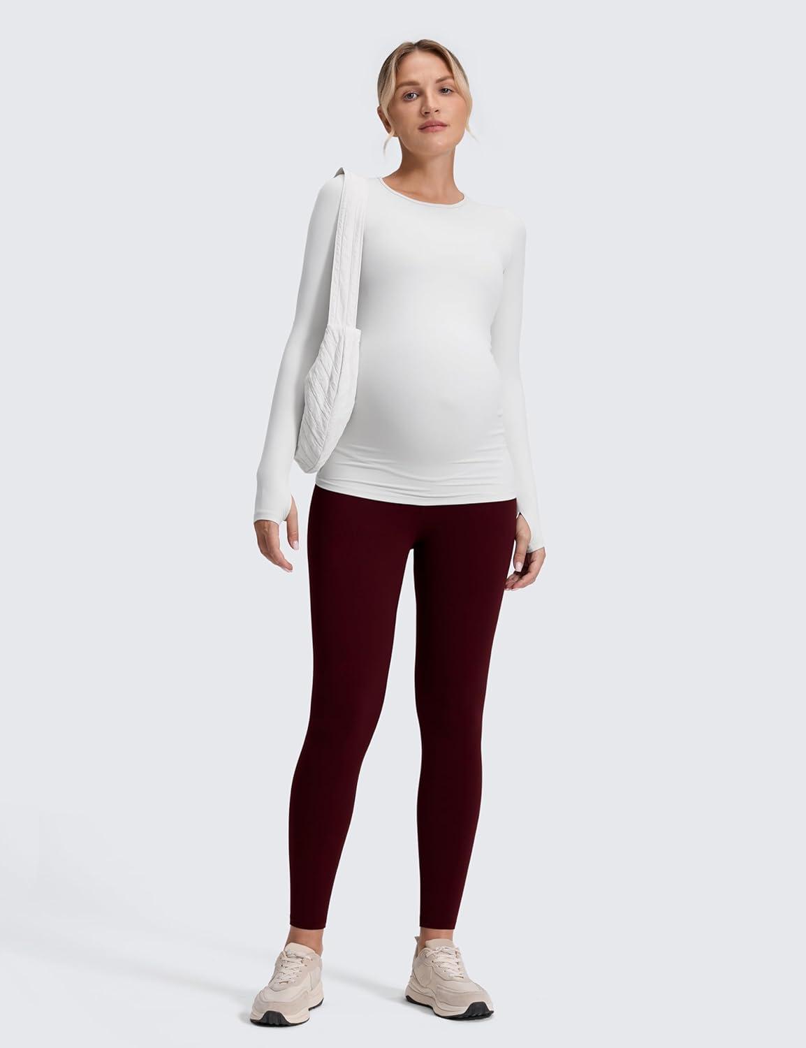 imageCRZ YOGA Butterluxe Maternity Leggings 28quot Over The Belly Workout Activewear Yoga Womens Pregnancy Pants Buttery SoftRed Merlot