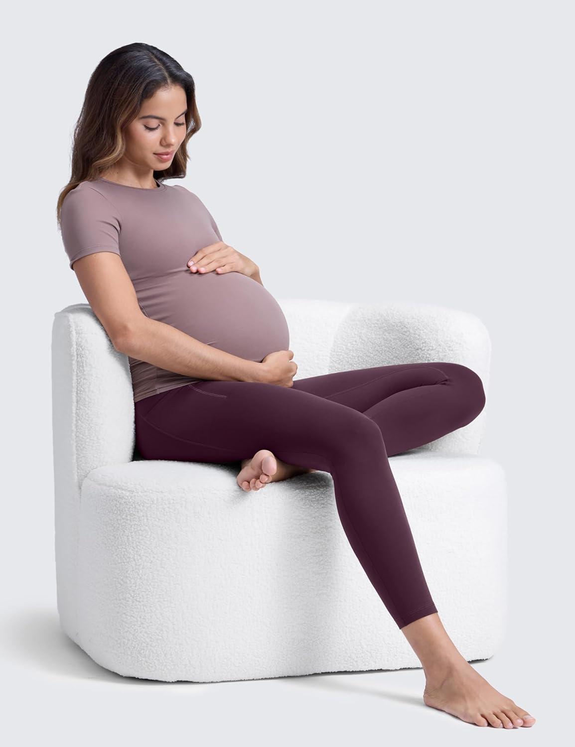 imageCRZ YOGA Butterluxe Maternity Leggings Pockets 25quot Soft Workout Active Yoga Pregnancy Womens Pants Over The BellyDeep Purple