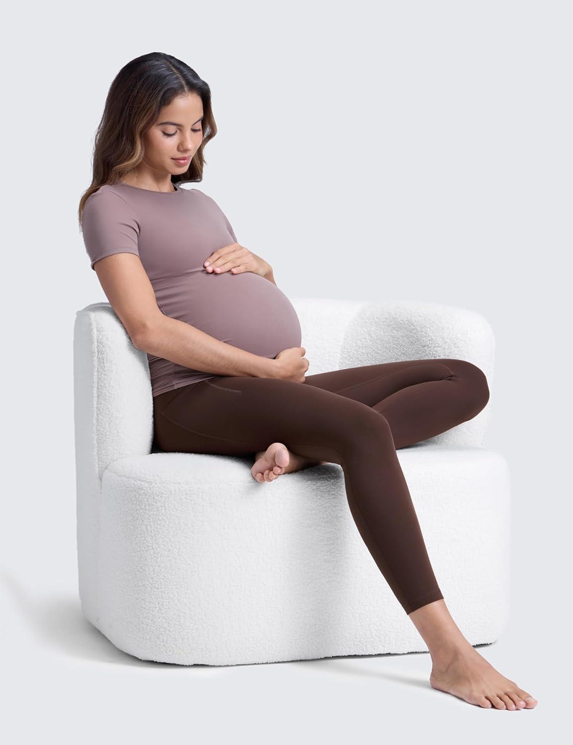 imageCRZ YOGA Butterluxe Maternity Leggings Pockets 25quot Soft Workout Active Yoga Pregnancy Womens Pants Over The BellyHot Fudge Brown