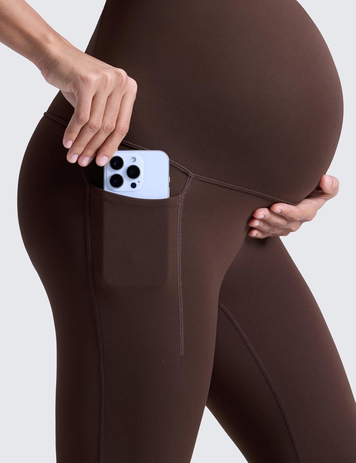 imageCRZ YOGA Butterluxe Maternity Leggings Pockets 25quot Soft Workout Active Yoga Pregnancy Womens Pants Over The BellyHot Fudge Brown