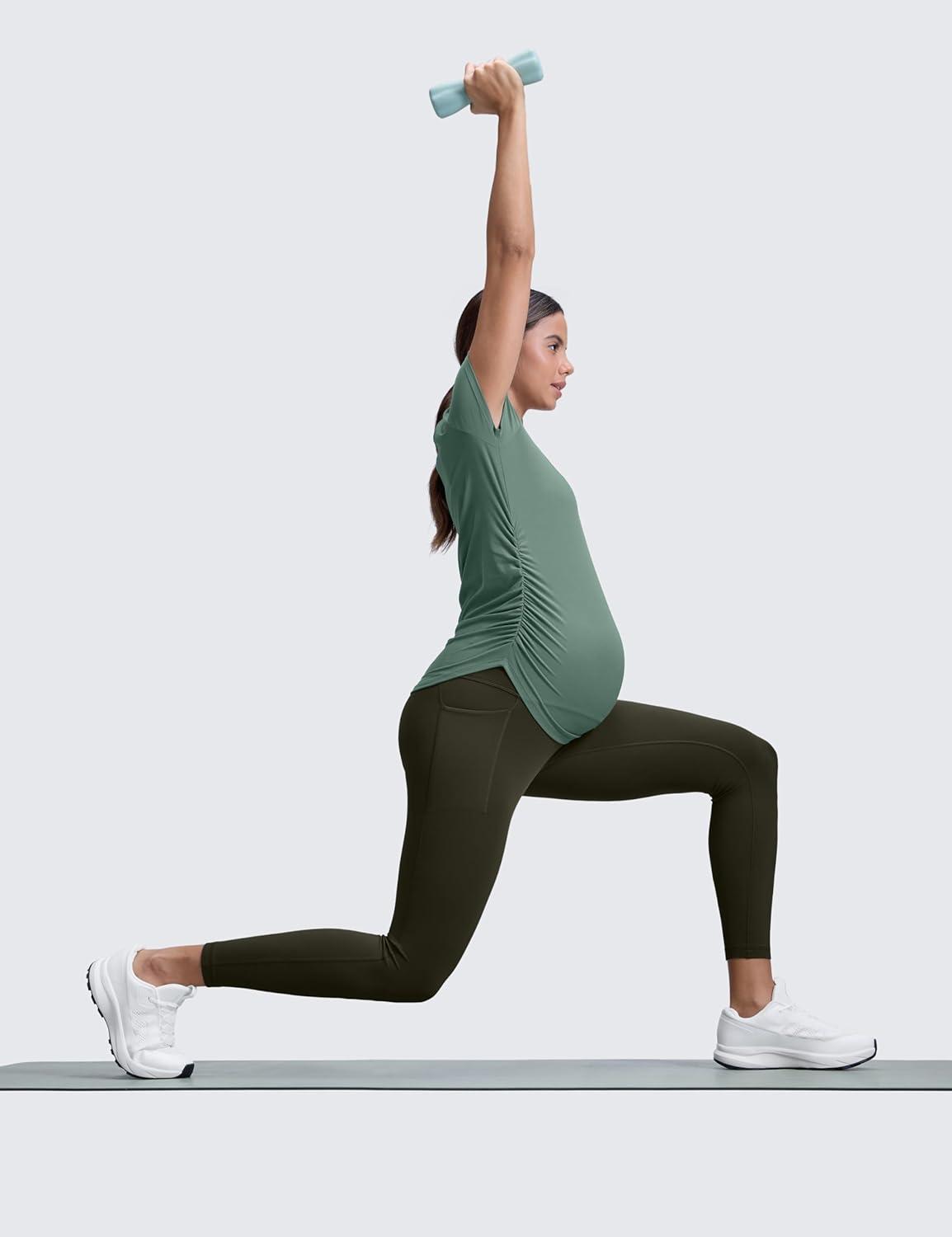 imageCRZ YOGA Butterluxe Maternity Leggings Pockets 25quot Soft Workout Active Yoga Pregnancy Womens Pants Over The BellyOlive Green