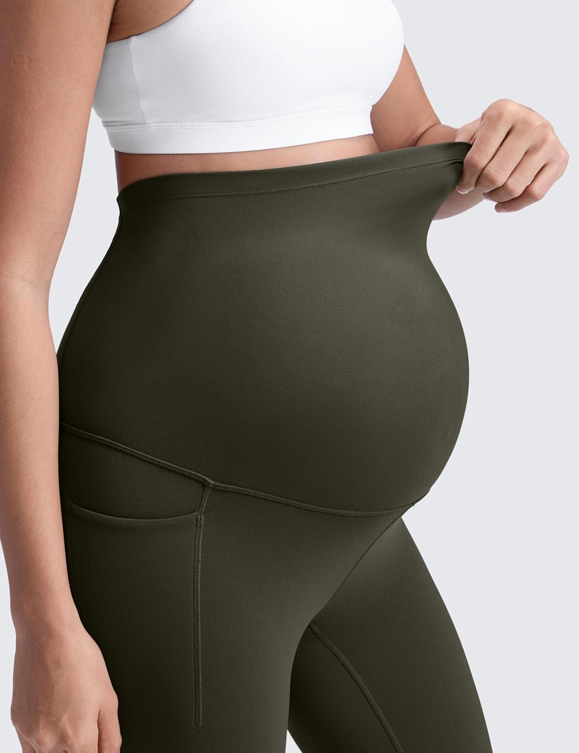 imageCRZ YOGA Butterluxe Maternity Leggings Pockets 25quot Soft Workout Active Yoga Pregnancy Womens Pants Over The BellyOlive Green