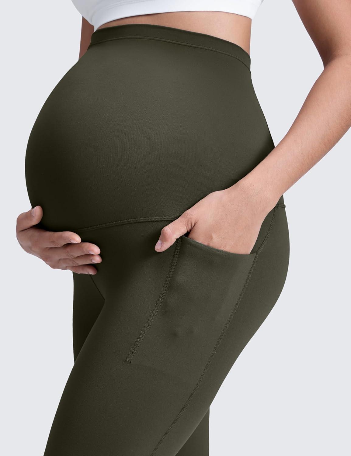 imageCRZ YOGA Butterluxe Maternity Leggings Pockets 25quot Soft Workout Active Yoga Pregnancy Womens Pants Over The BellyOlive Green