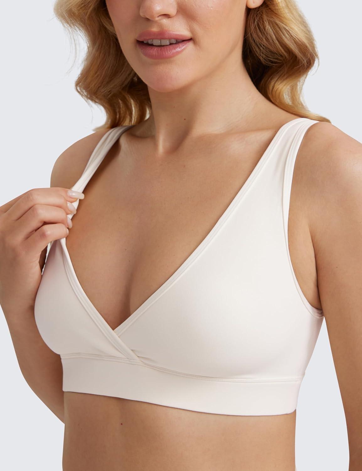 imageCRZ YOGA Butterluxe Maternity V Neck Nursing Bras Wireless Sleep Breastfeeding Lounge Womens Pregnancy Bralette ComfyWhite Apricot