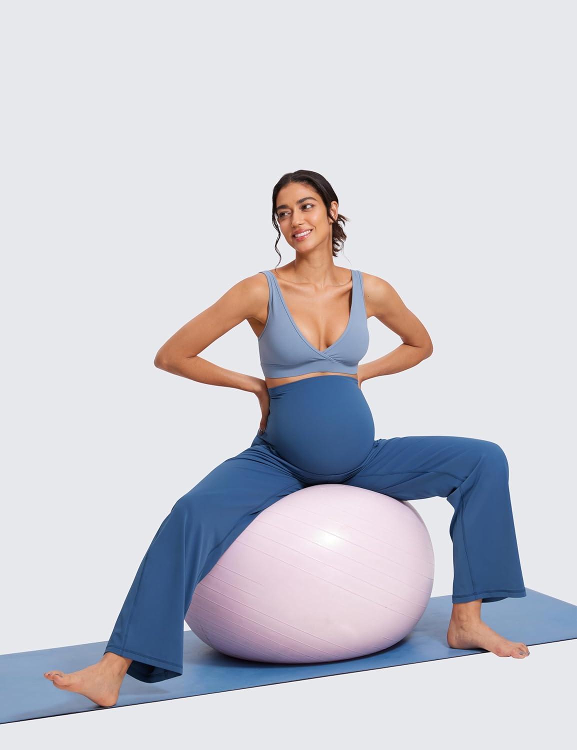 imageCRZ YOGA Butterluxe Maternity Wide Leg Pants Pockets 315quot Over The Belly Workout Yoga Lounge Womens PregnancyPitch Blue