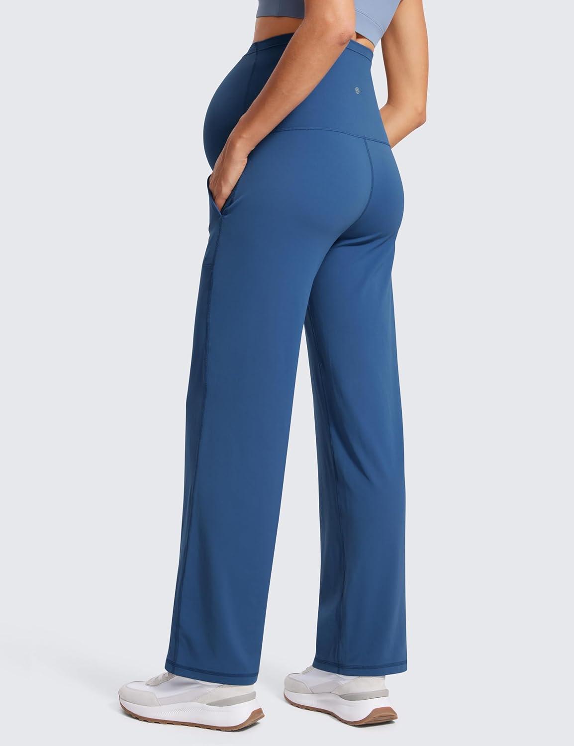 imageCRZ YOGA Butterluxe Maternity Wide Leg Pants Pockets 315quot Over The Belly Workout Yoga Lounge Womens PregnancyPitch Blue