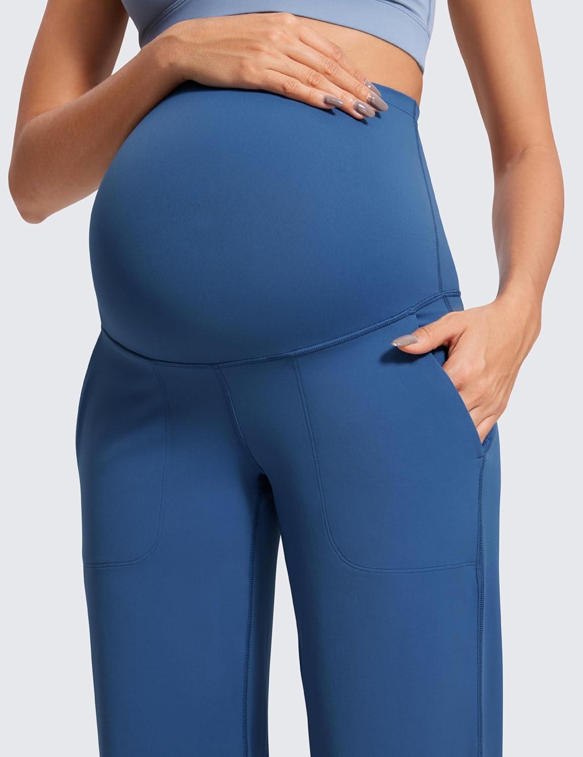 imageCRZ YOGA Butterluxe Maternity Wide Leg Pants Pockets 315quot Over The Belly Workout Yoga Lounge Womens PregnancyPitch Blue