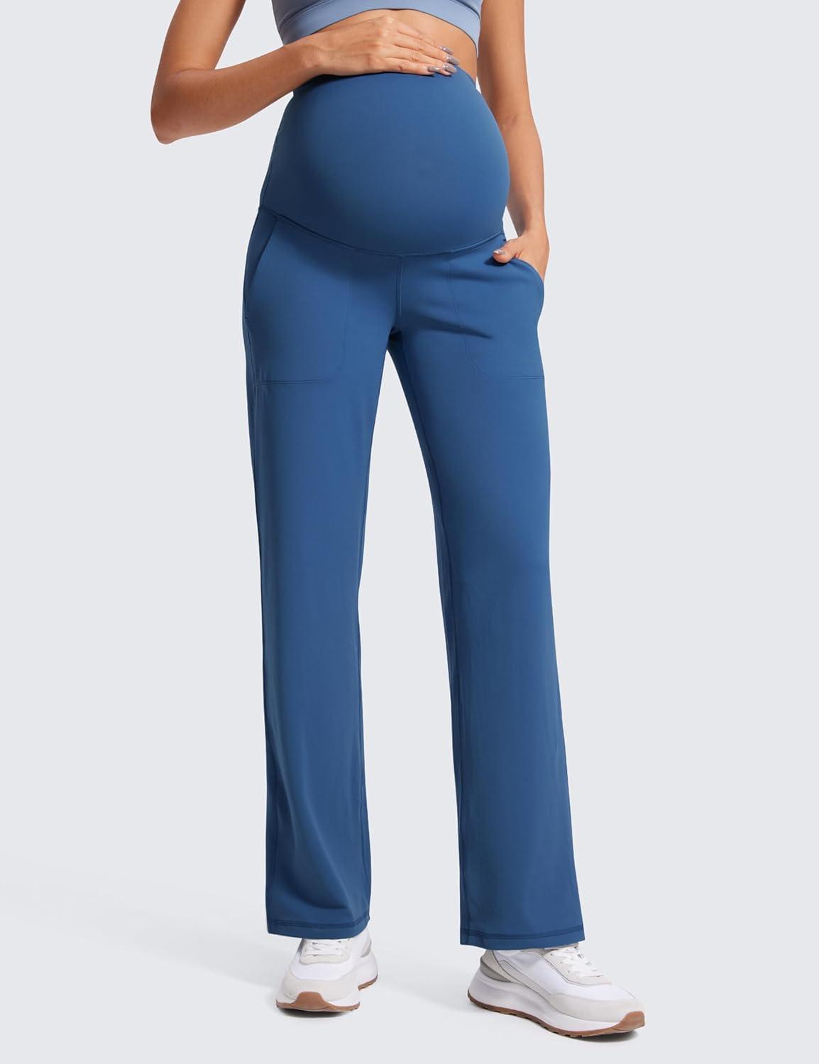imageCRZ YOGA Butterluxe Maternity Wide Leg Pants Pockets 315quot Over The Belly Workout Yoga Lounge Womens PregnancyPitch Blue