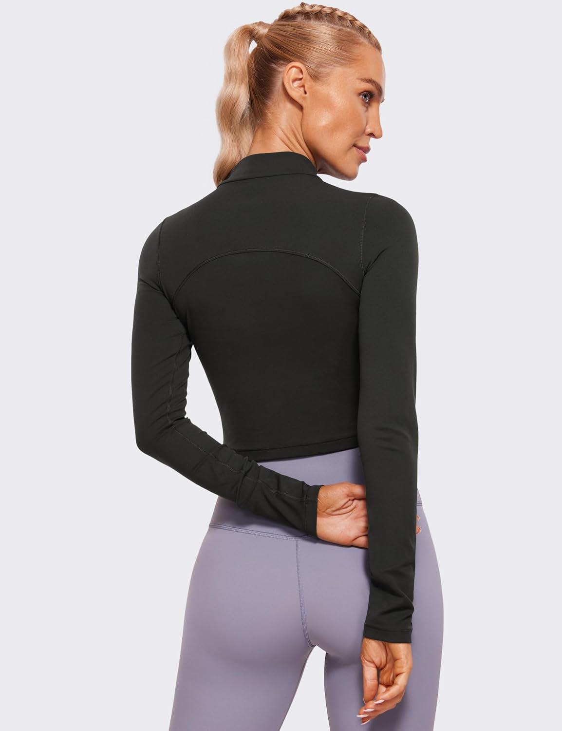 imageCRZ YOGA Butterluxe Mock Neck Long Sleeve Shirts for Women Workout Casual Tops Turtleneck Crop Slim Fall Base LayerBlack