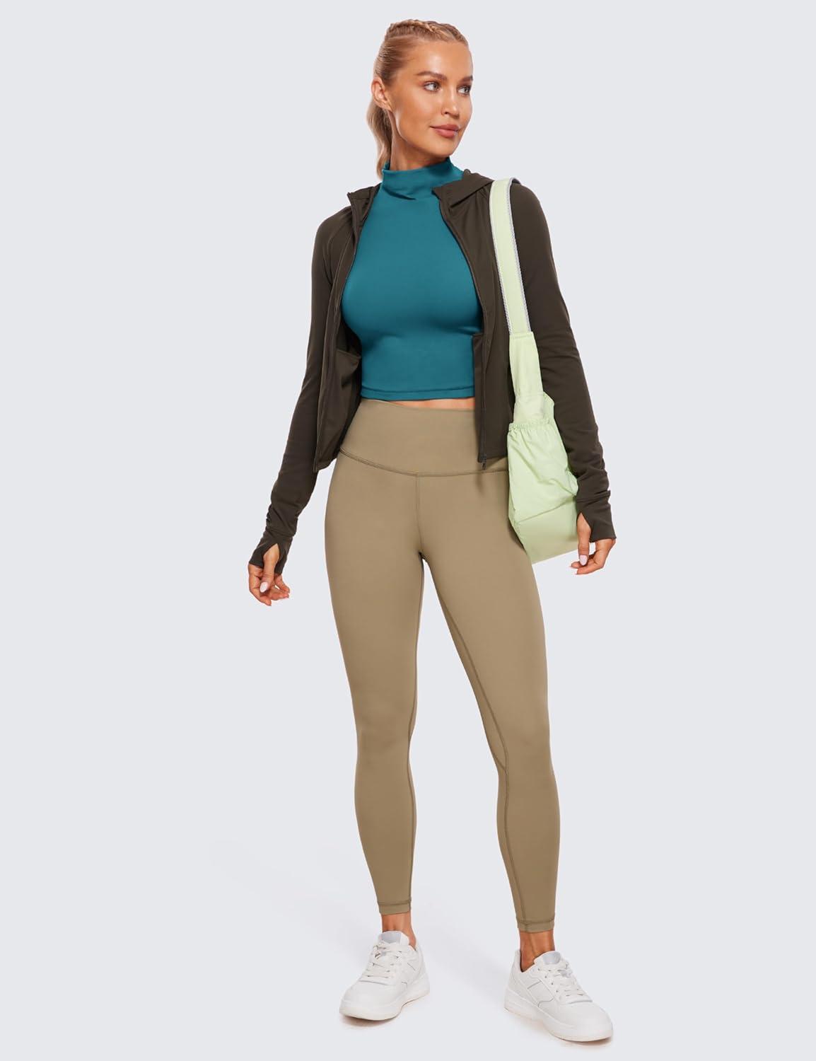 imageCRZ YOGA Butterluxe Mock Neck Long Sleeve Shirts for Women Workout Casual Tops Turtleneck Crop Slim Fall Base LayerBorealis Green