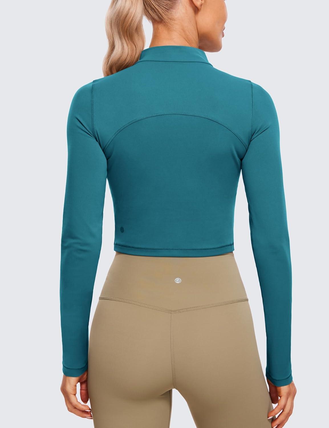 imageCRZ YOGA Butterluxe Mock Neck Long Sleeve Shirts for Women Workout Casual Tops Turtleneck Crop Slim Fall Base LayerBorealis Green