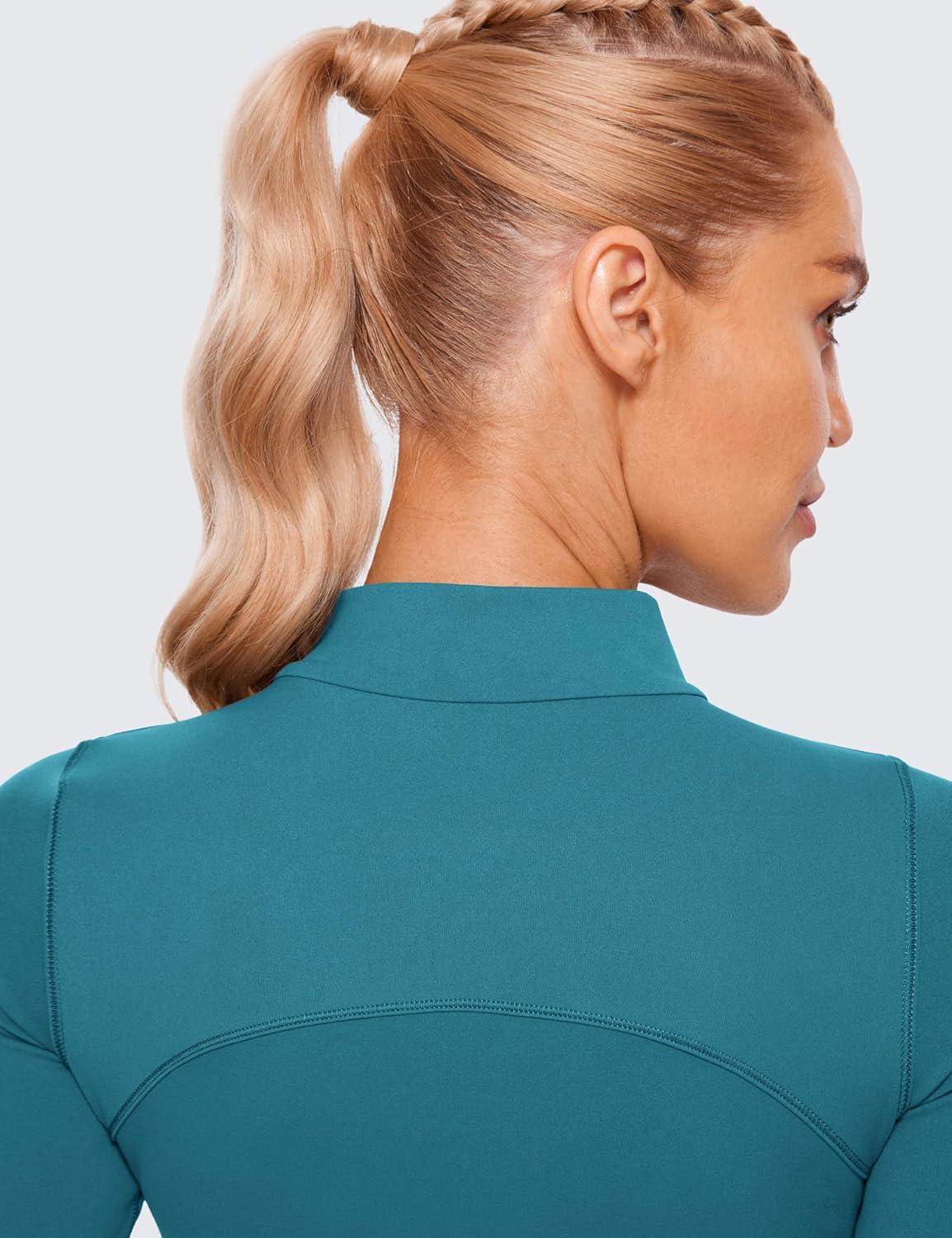 imageCRZ YOGA Butterluxe Mock Neck Long Sleeve Shirts for Women Workout Casual Tops Turtleneck Crop Slim Fall Base LayerBorealis Green