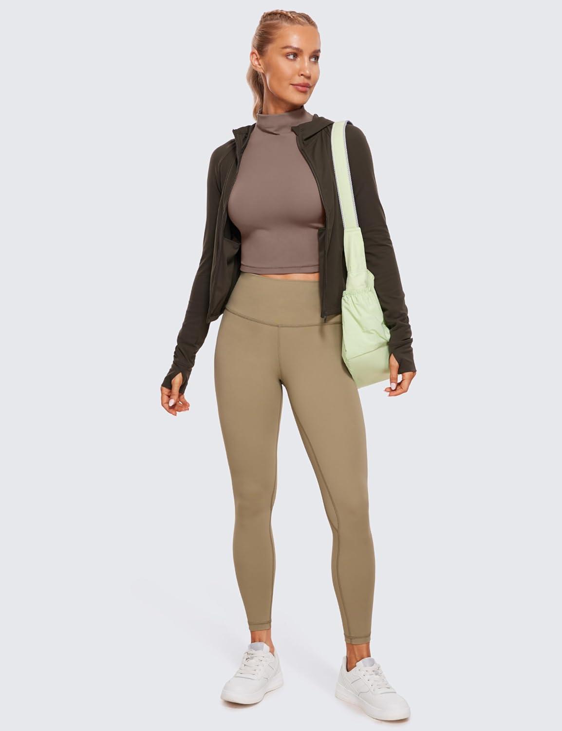 imageCRZ YOGA Butterluxe Mock Neck Long Sleeve Shirts for Women Workout Casual Tops Turtleneck Crop Slim Fall Base LayerBrown Purple