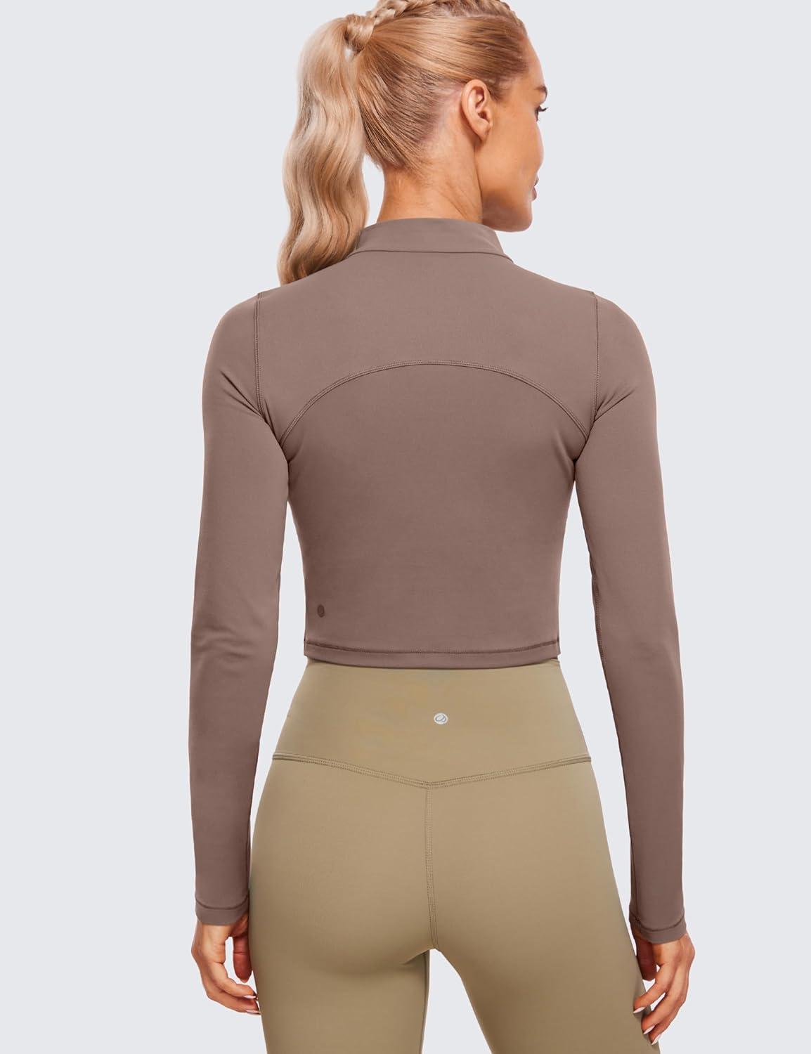 imageCRZ YOGA Butterluxe Mock Neck Long Sleeve Shirts for Women Workout Casual Tops Turtleneck Crop Slim Fall Base LayerBrown Purple