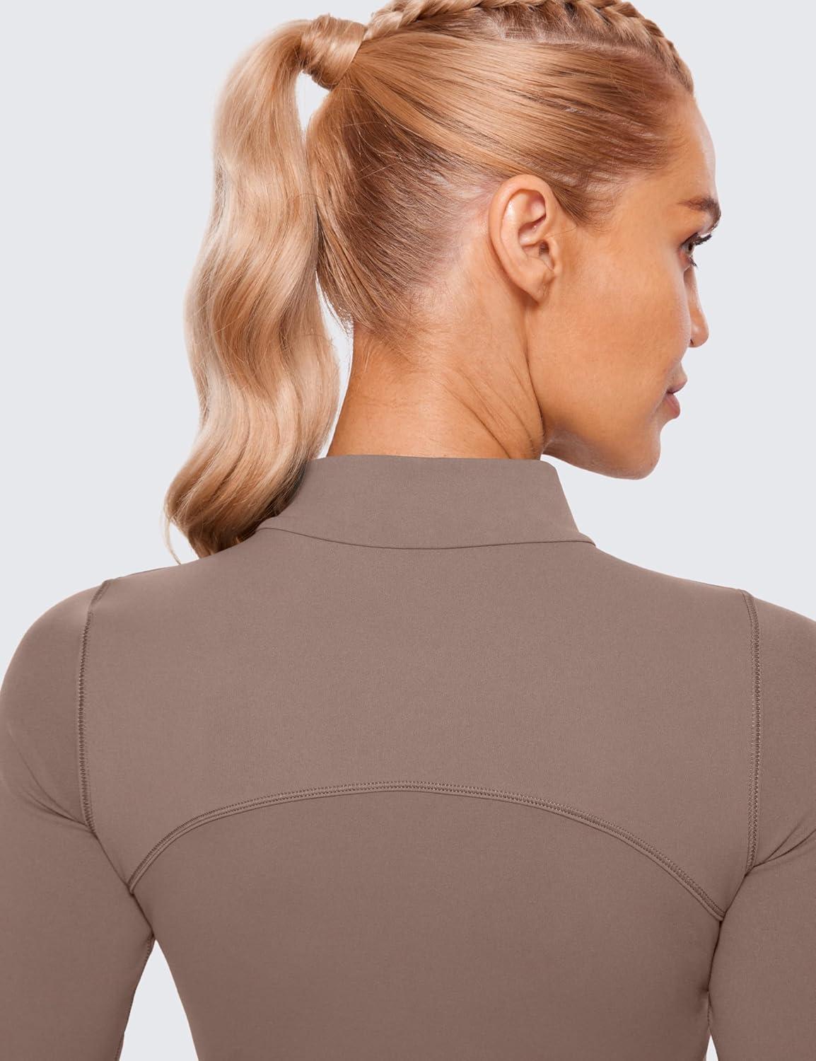 imageCRZ YOGA Butterluxe Mock Neck Long Sleeve Shirts for Women Workout Casual Tops Turtleneck Crop Slim Fall Base LayerBrown Purple