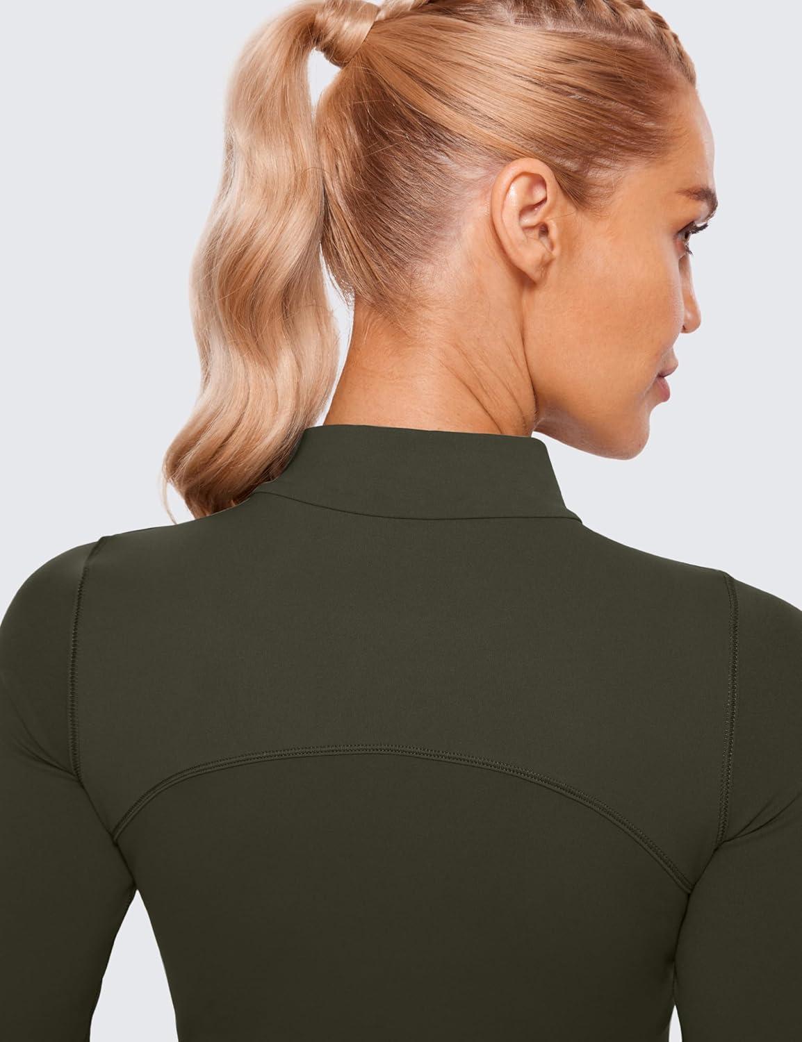 imageCRZ YOGA Butterluxe Mock Neck Long Sleeve Shirts for Women Workout Casual Tops Turtleneck Crop Slim Fall Base LayerOlive Green