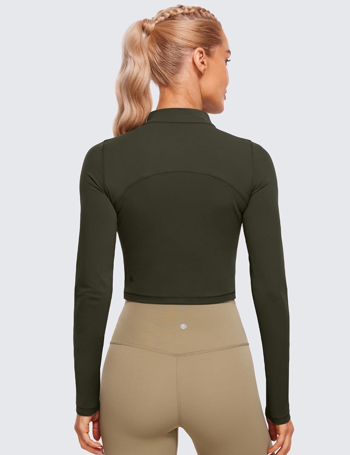 imageCRZ YOGA Butterluxe Mock Neck Long Sleeve Shirts for Women Workout Casual Tops Turtleneck Crop Slim Fall Base LayerOlive Green