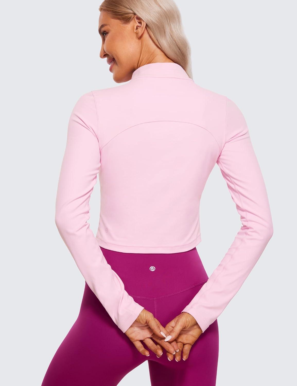 imageCRZ YOGA Butterluxe Mock Neck Long Sleeve Shirts for Women Workout Casual Tops Turtleneck Crop Slim Fall Base LayerPink Peony