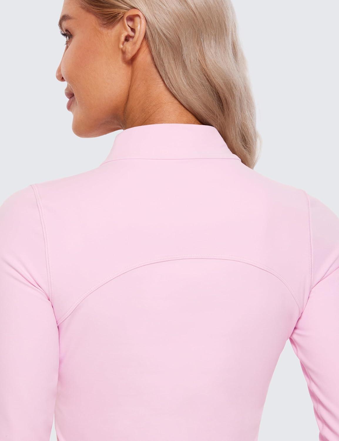 imageCRZ YOGA Butterluxe Mock Neck Long Sleeve Shirts for Women Workout Casual Tops Turtleneck Crop Slim Fall Base LayerPink Peony