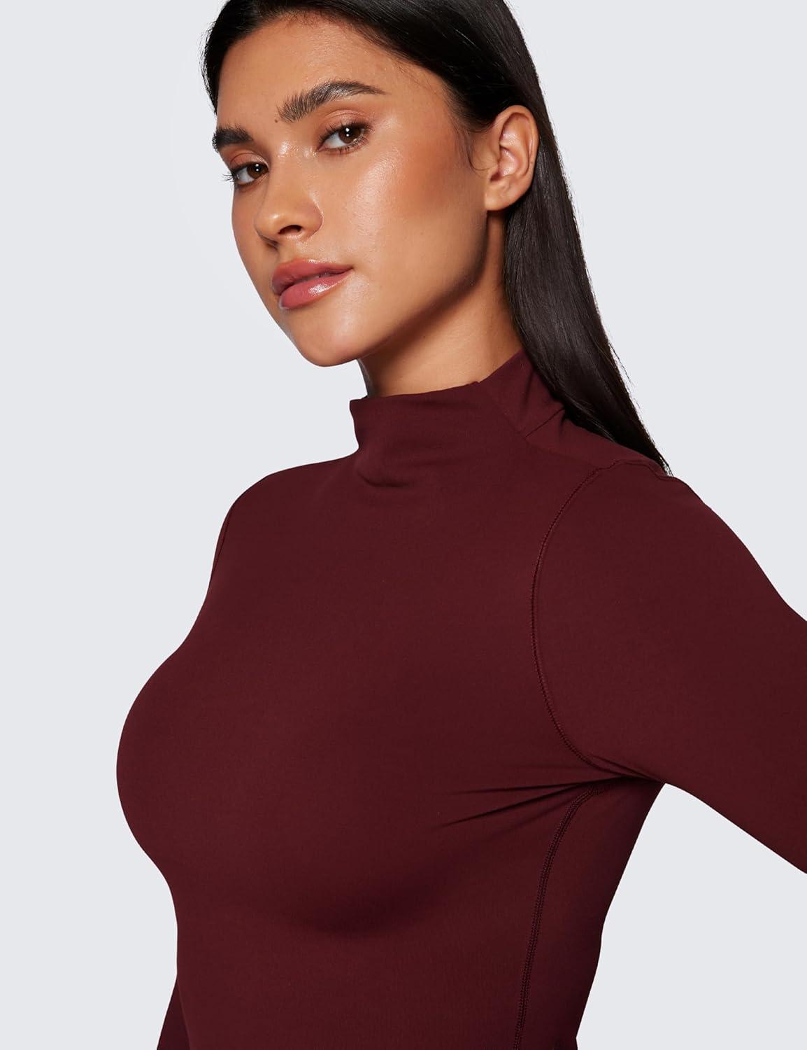 imageCRZ YOGA Butterluxe Mock Neck Long Sleeve Shirts for Women Workout Casual Tops Turtleneck Crop Slim Fall Base LayerRed Merlot