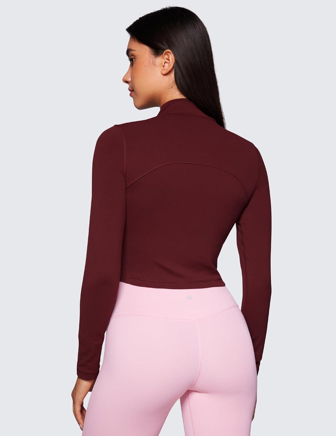 imageCRZ YOGA Butterluxe Mock Neck Long Sleeve Shirts for Women Workout Casual Tops Turtleneck Crop Slim Fall Base LayerRed Merlot