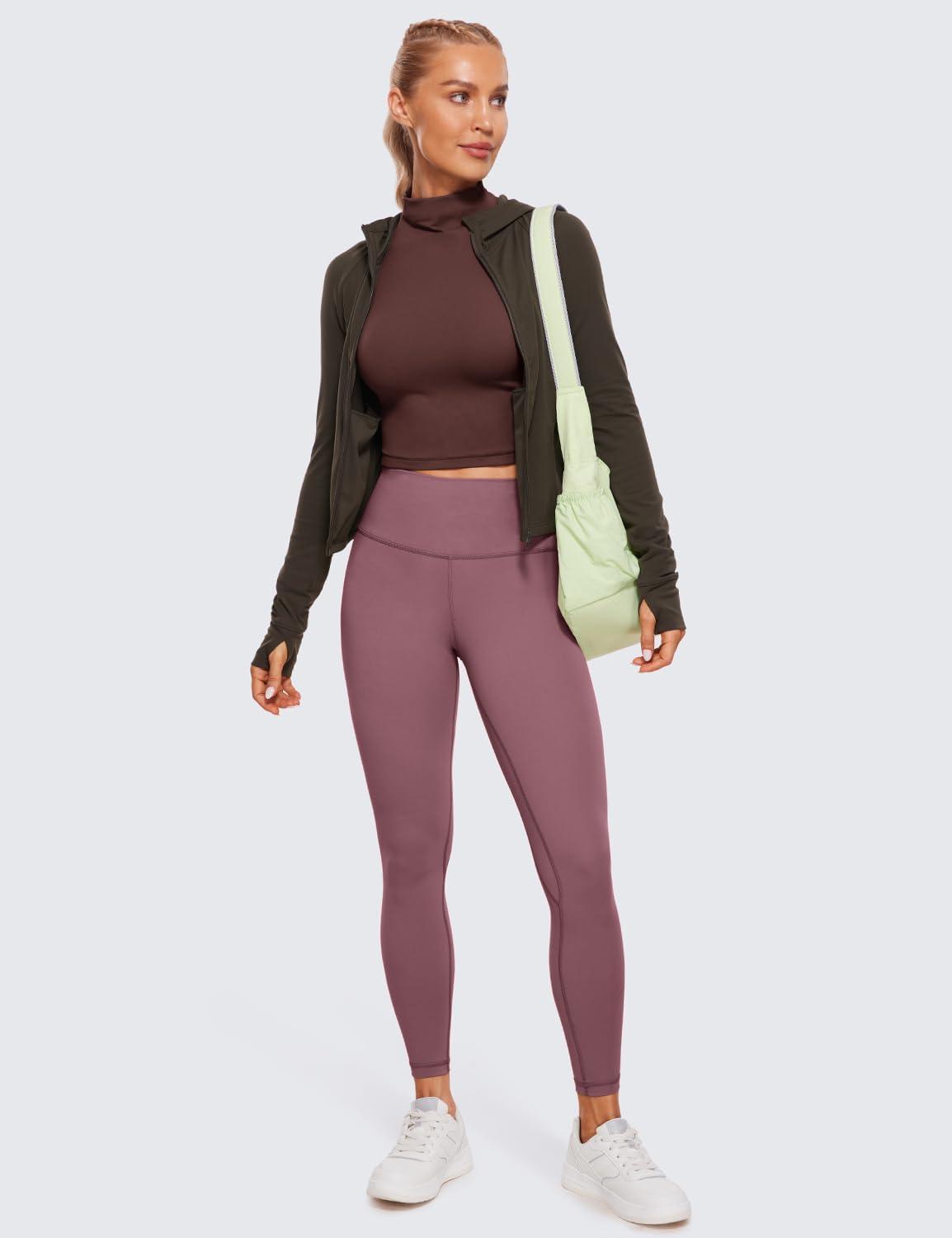 imageCRZ YOGA Butterluxe Mock Neck Long Sleeve Shirts for Women Workout Casual Tops Turtleneck Crop Slim Fall Base LayerTaupe