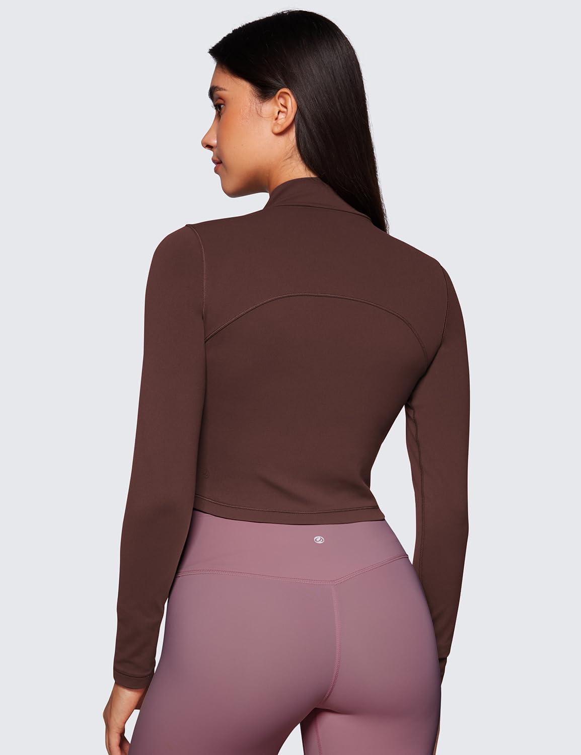 imageCRZ YOGA Butterluxe Mock Neck Long Sleeve Shirts for Women Workout Casual Tops Turtleneck Crop Slim Fall Base LayerTaupe