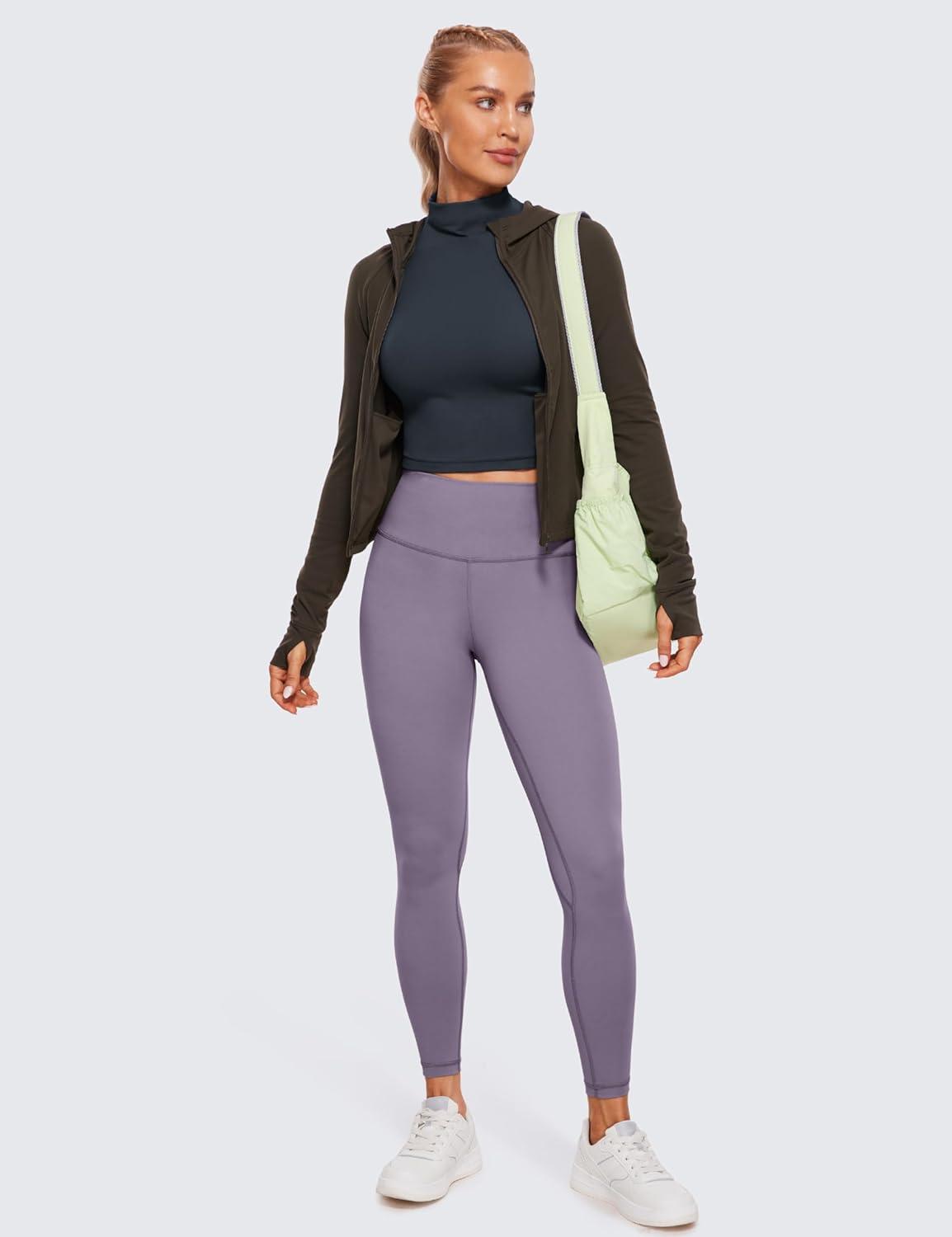 imageCRZ YOGA Butterluxe Mock Neck Long Sleeve Shirts for Women Workout Casual Tops Turtleneck Crop Slim Fall Base LayerTrue Navy